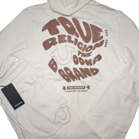 True Religion Men's 2 PC Sweatsuit White Chocolate Candy Cane Hoodie Joggers Set - Picture 8 of 11